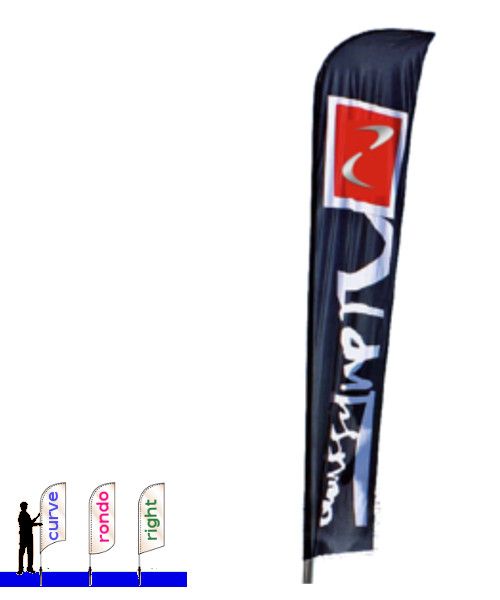 Drapeau personnalisé oriflamme comprenant mat et sac de transport. Forme de voiles multiple. Impression Qualitative. Pour foire, stand, salon.. en intérieur ou extérieur. Vente en ligne